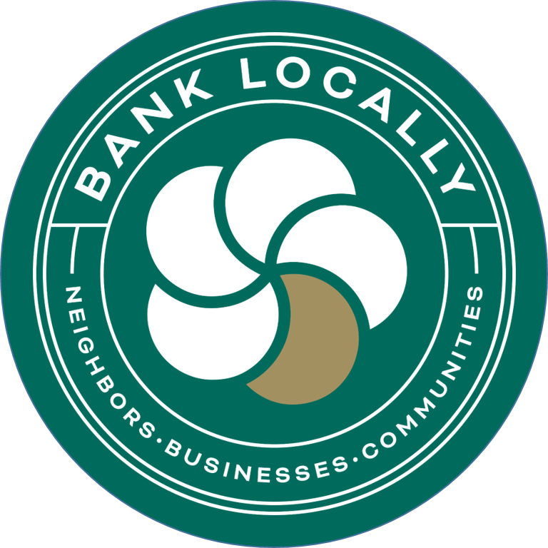 Community Banking Month logo featuring the words, "Bank Locally. Neighbors. Businesses. Communities."