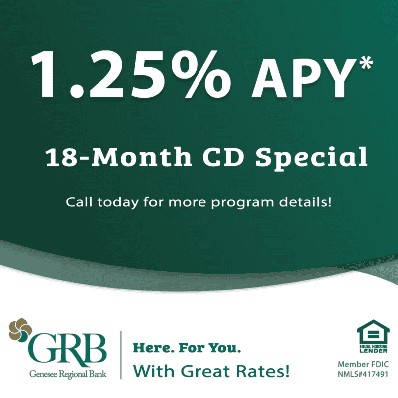 Certificate of Deposit special at 1.25%APY for 18 months