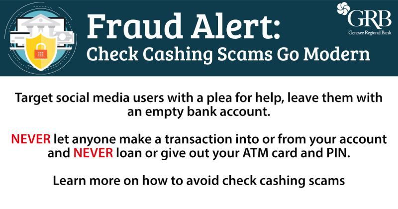 Fraud Alert for check cashing scams.