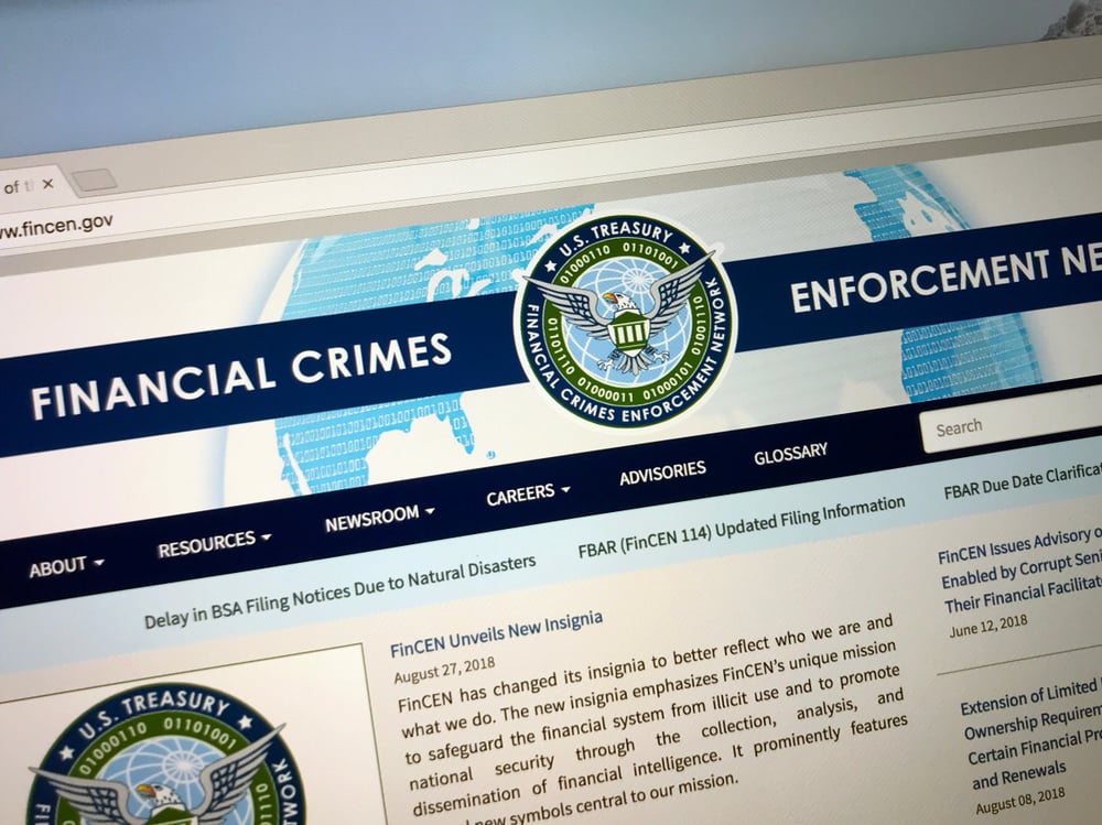 Screen shot of the FinCEN website page.