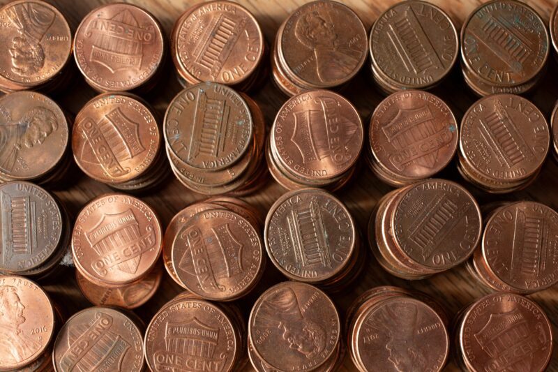 piles of coin pennies